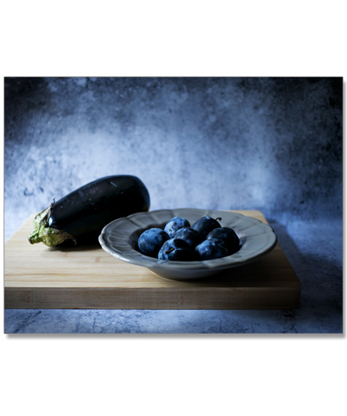 Eggplant and Plums photography